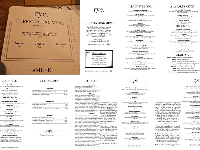 Rye Menu