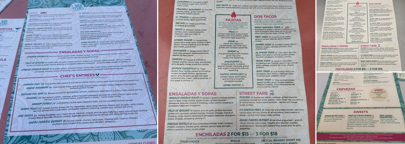 Uno Mas Tex Mex Menu