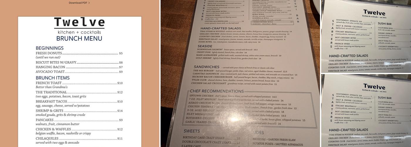 Twelve Menu