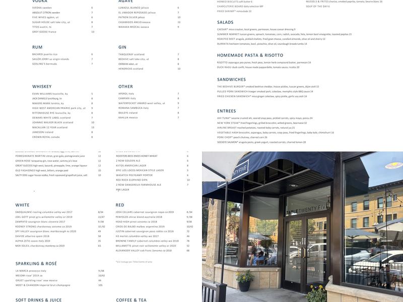 Table Twenty Five Menu