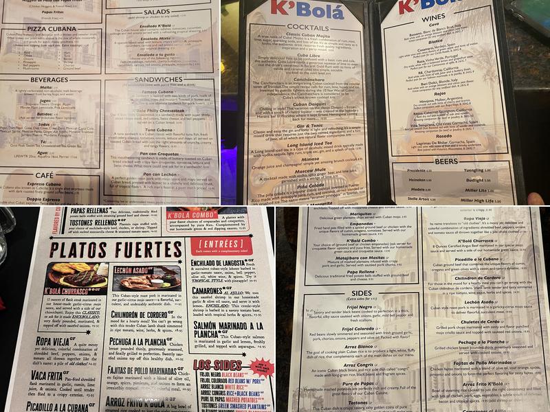 K'Bola Cuban Restaurant & Bar Menu