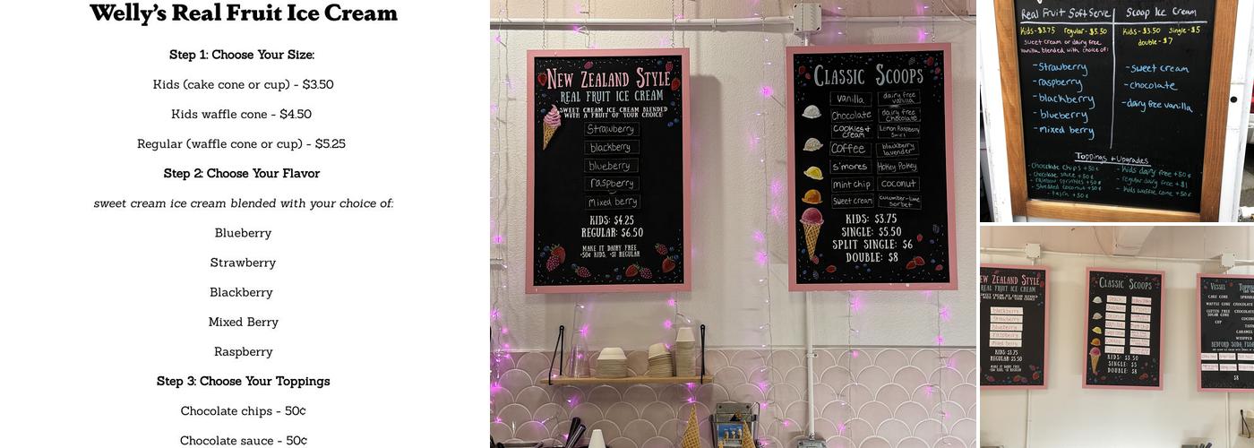 Welly's Real Fruit Ice Cream Menu