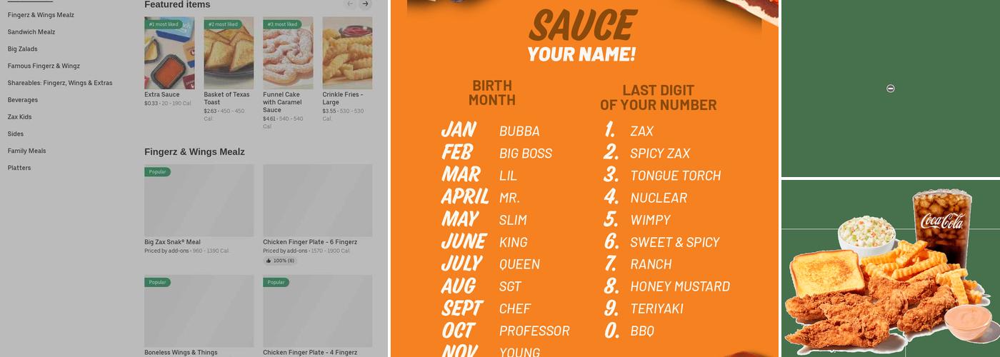 Zaxby's Chicken Fingers & Buffalo Wings Menu