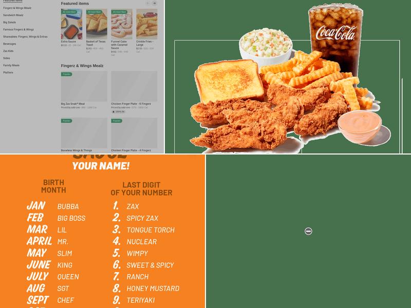 Zaxby's Chicken Fingers & Buffalo Wings Menu
