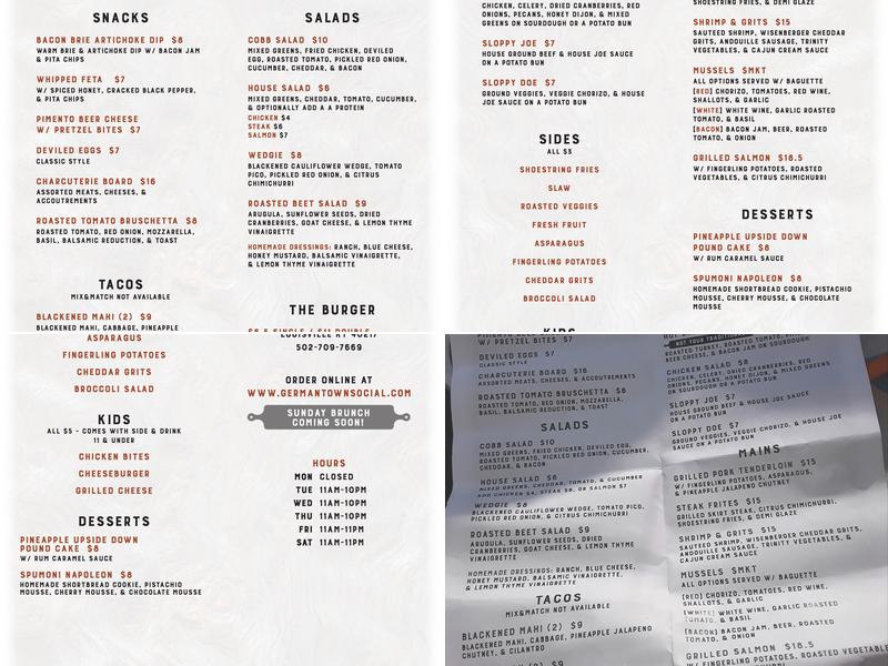 Germantown Social Menu