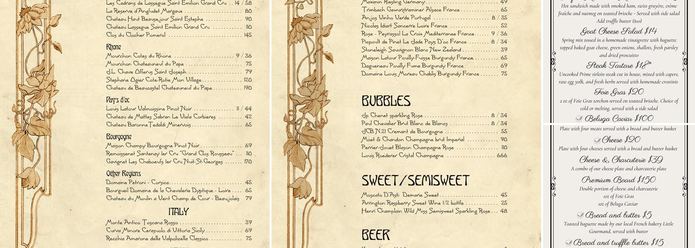 The Authentique Wine Bar & Crêperie Menu
