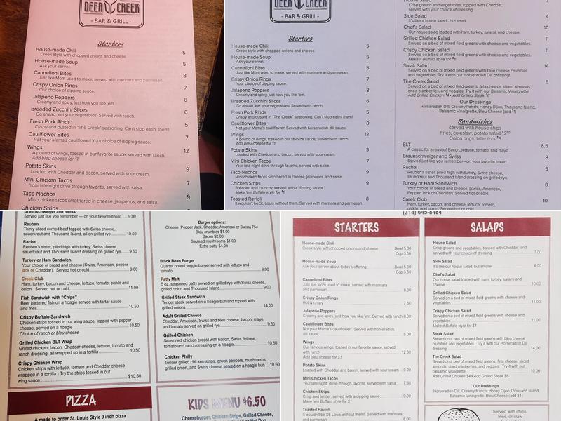Deer Creek Bar & Grill Menu