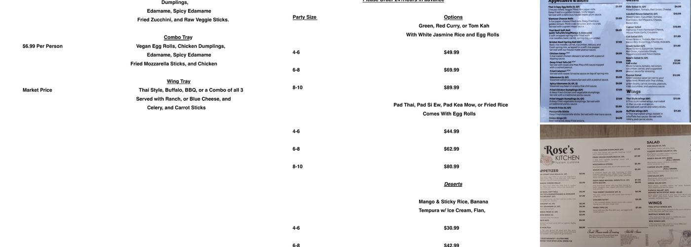 Rose's Kitchen Menu