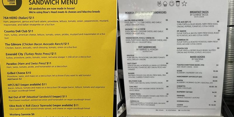 Highland Park Corner Store Menu