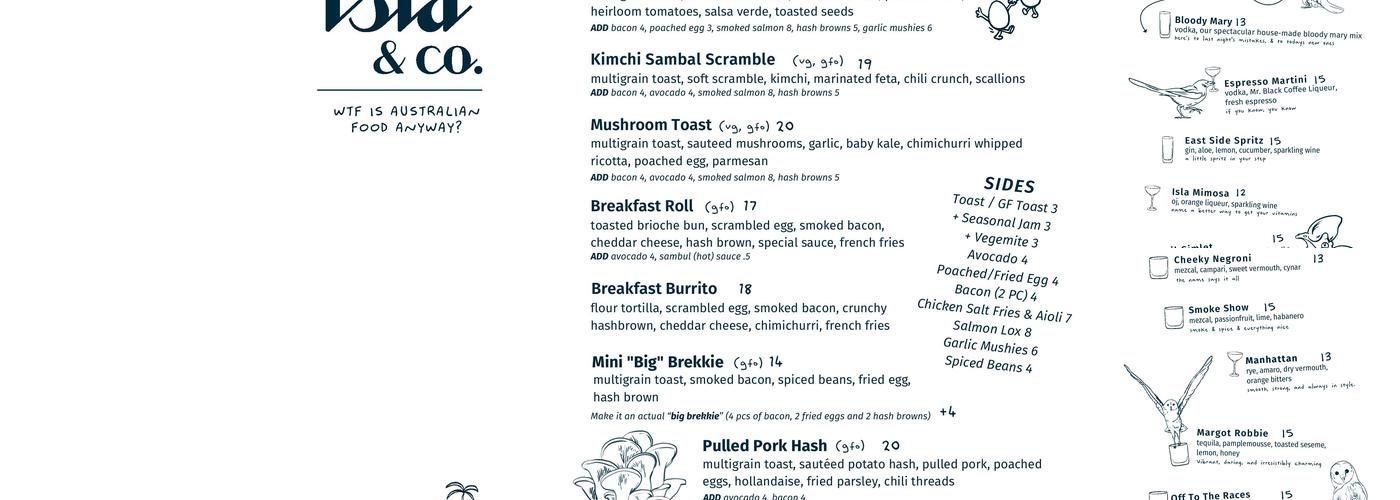 Isla & Co. - Midtown Menu