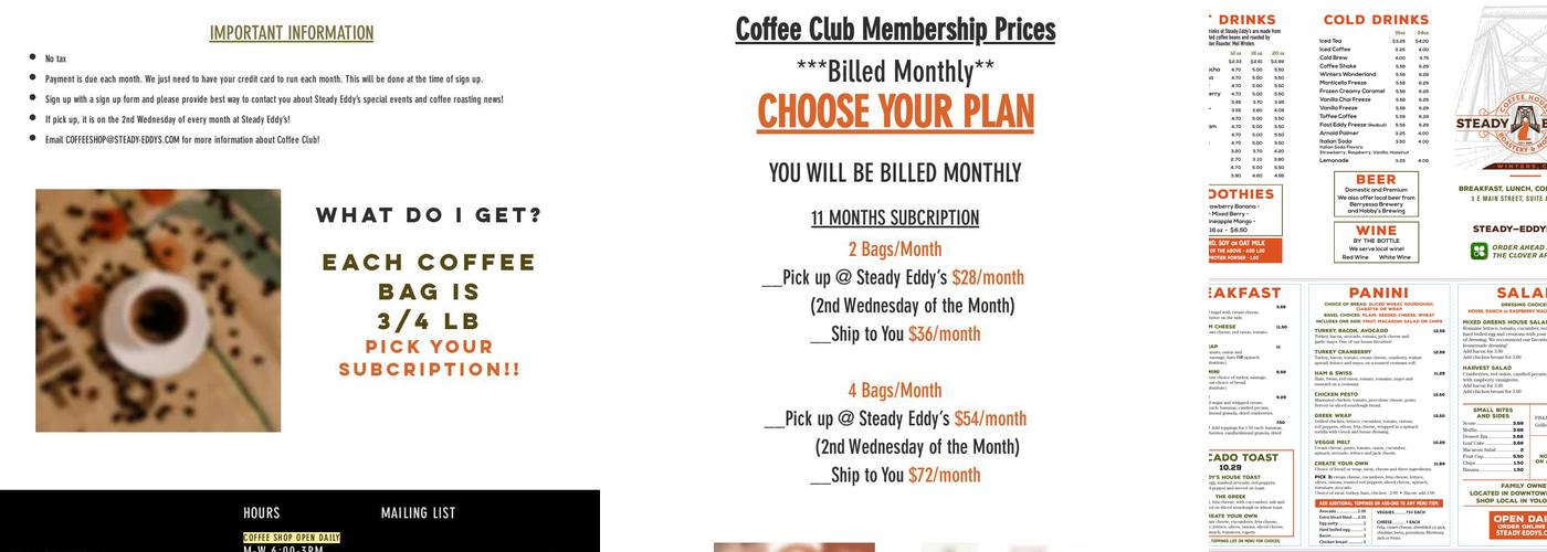 Steady Eddy's Coffee Roasting Room Menu