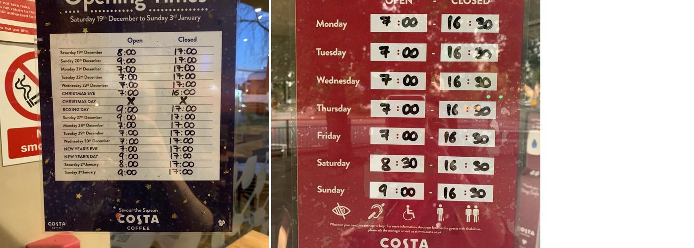 Costa Coffee Menu