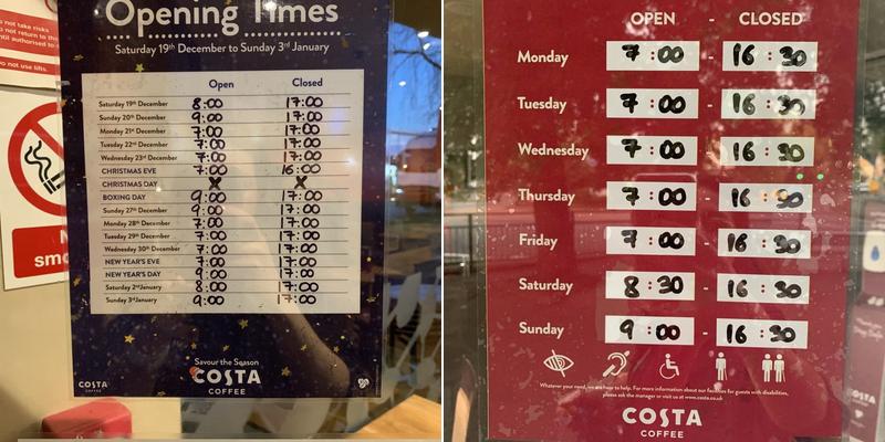 Costa Coffee Menu