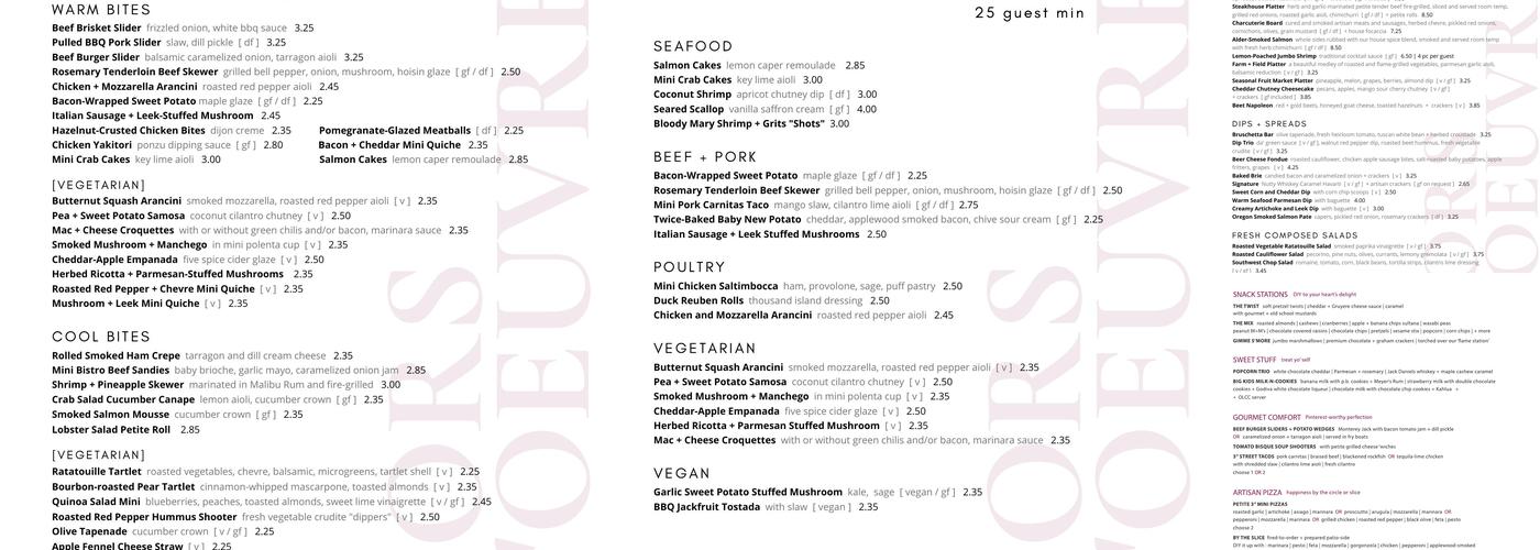 Forks and Corks Catering Menu