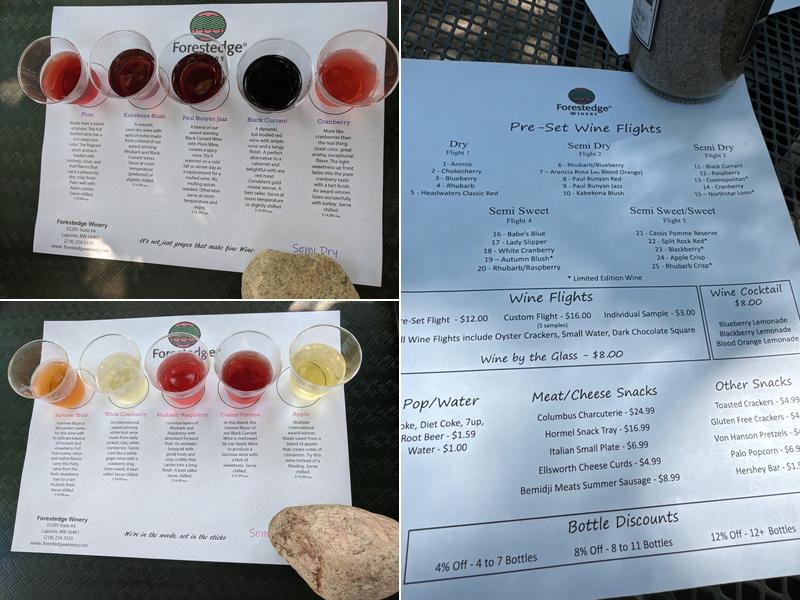 Forestedge Winery Menu