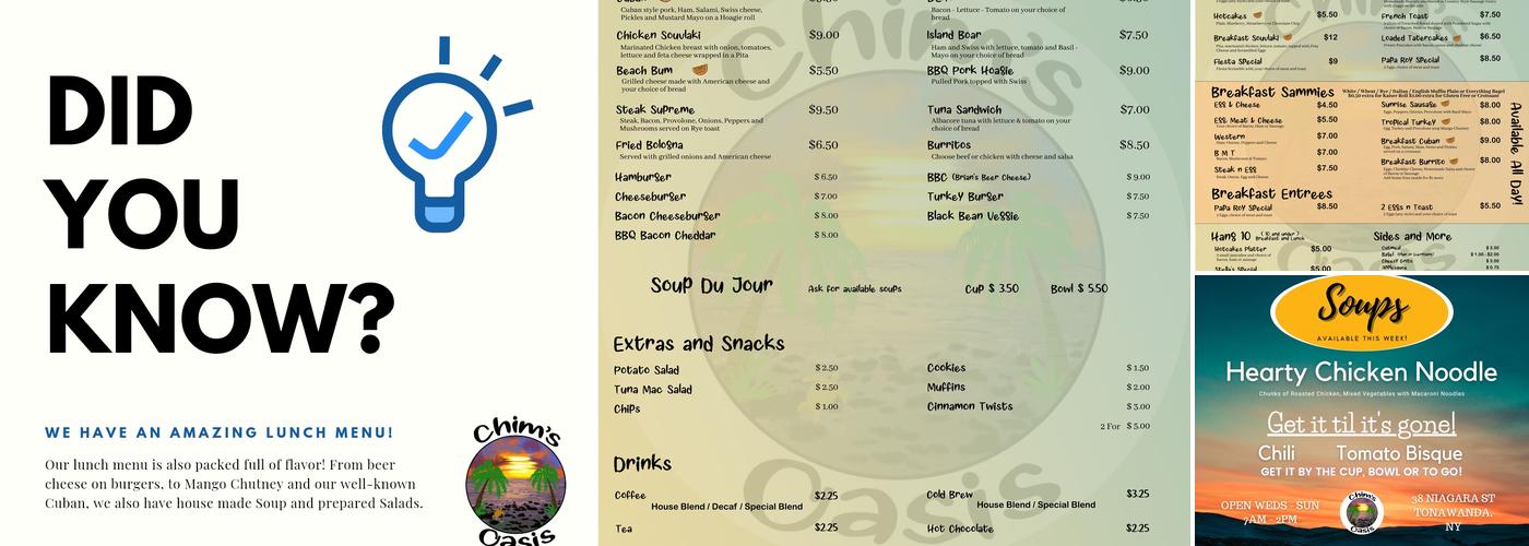 Chim's Oasis Menu