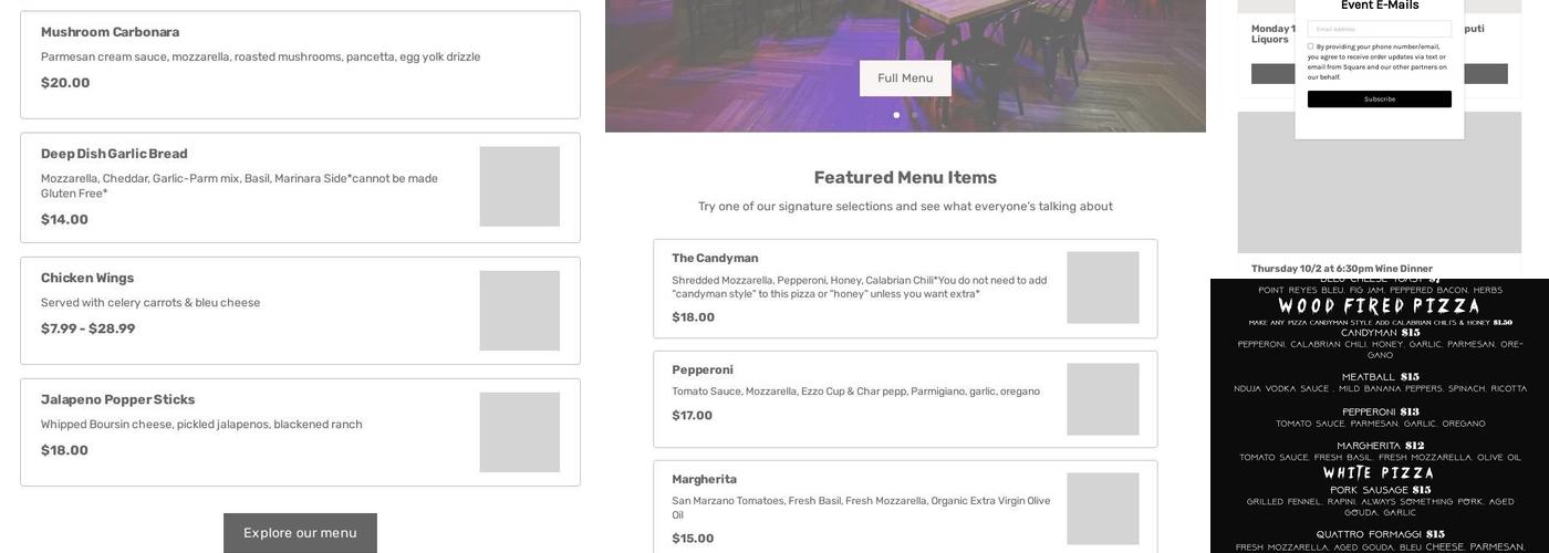 Candyman Pizza Menu