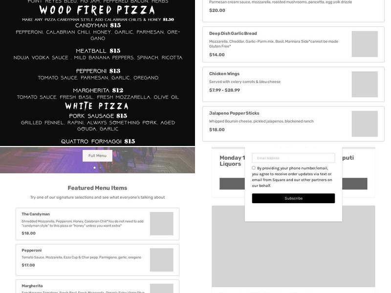 Candyman Pizza Menu