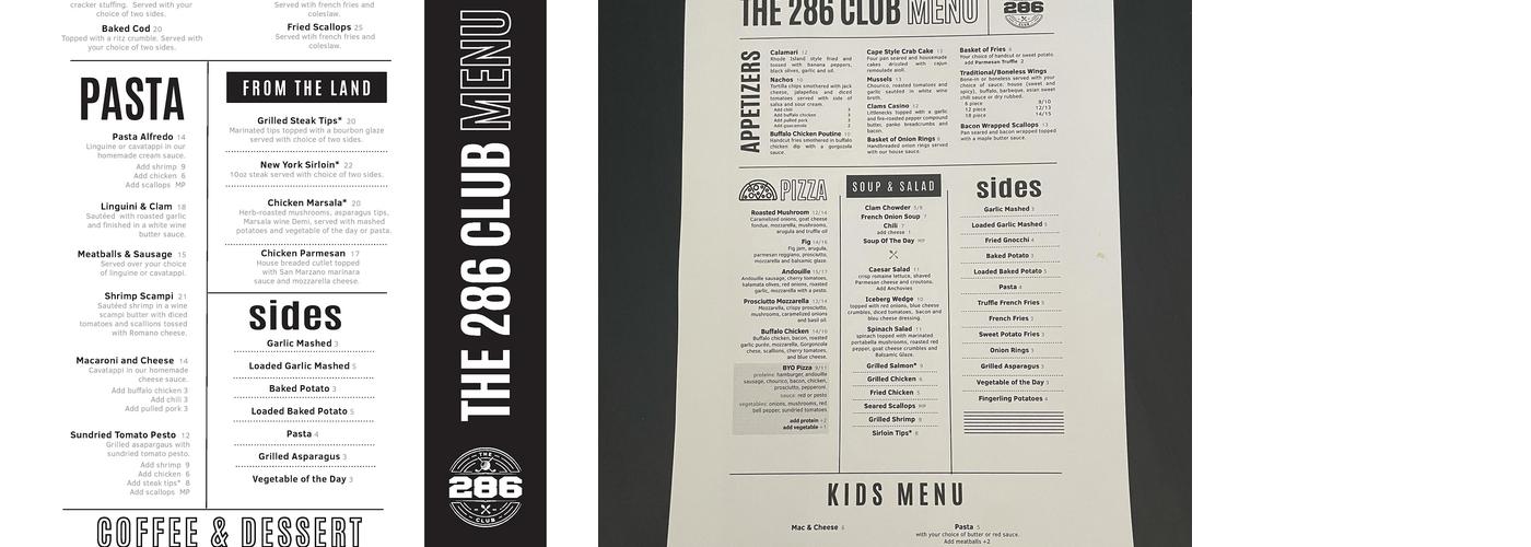 The 286 Club Menu