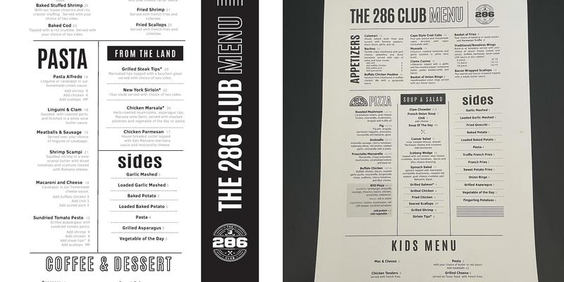 The 286 Club Menu