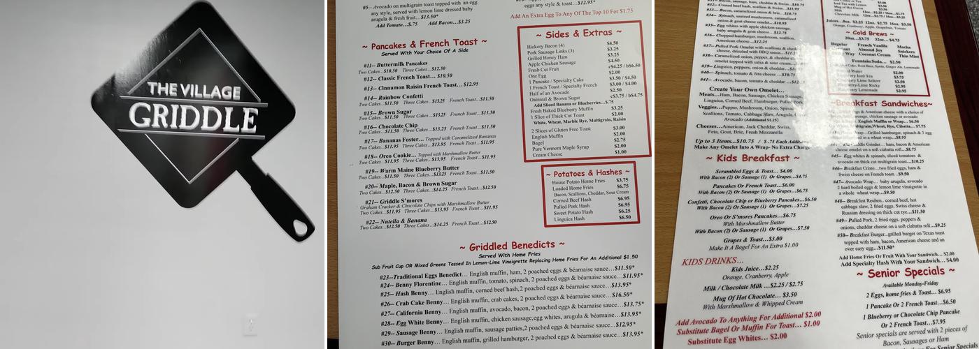 The Village Griddle Menu