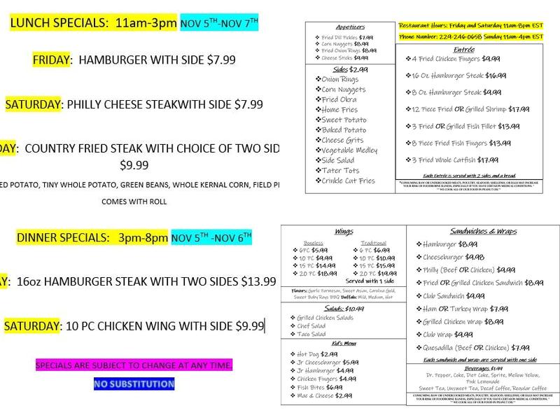 Mac's Point Lodge Marina Menu