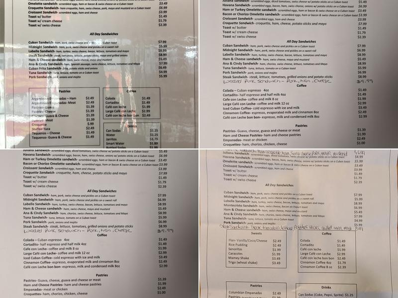 Ana and Cindy's Cuban Cafe Menu