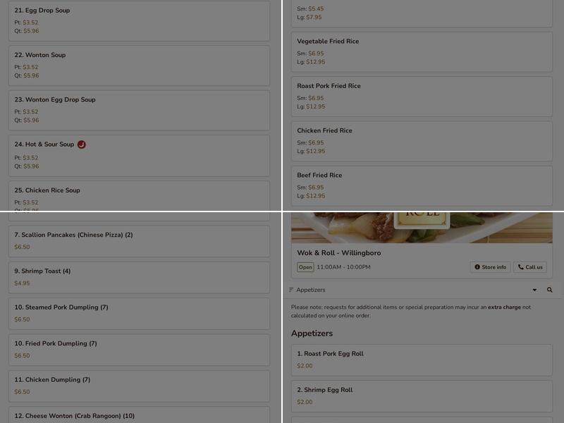 Wok & Roll Chinese Restaurant Menu