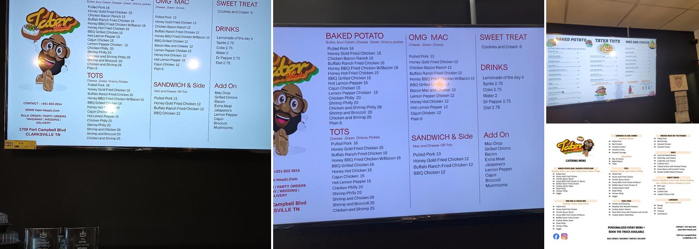 Tater Headz, LLC Menu