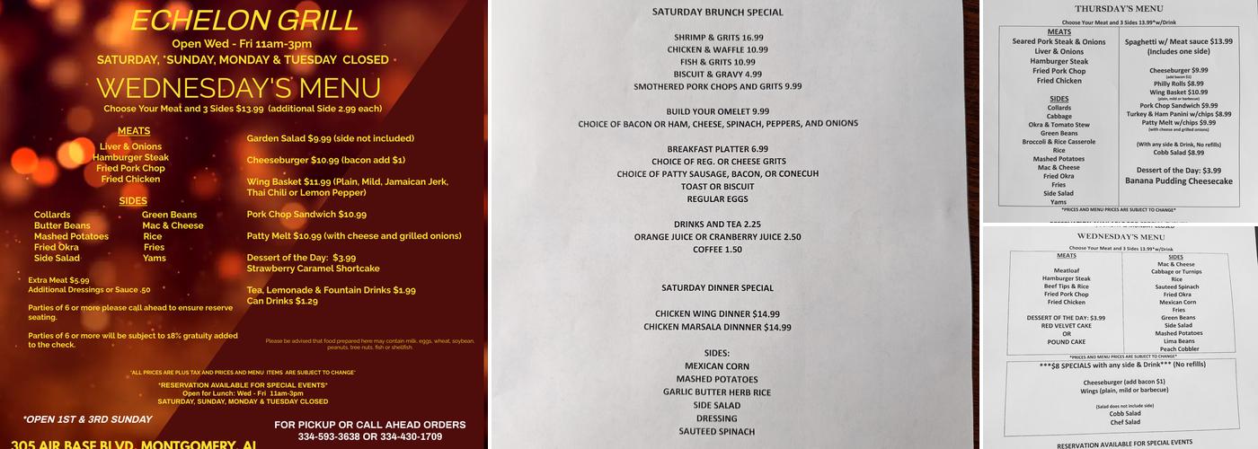 Echelon Grill Menu