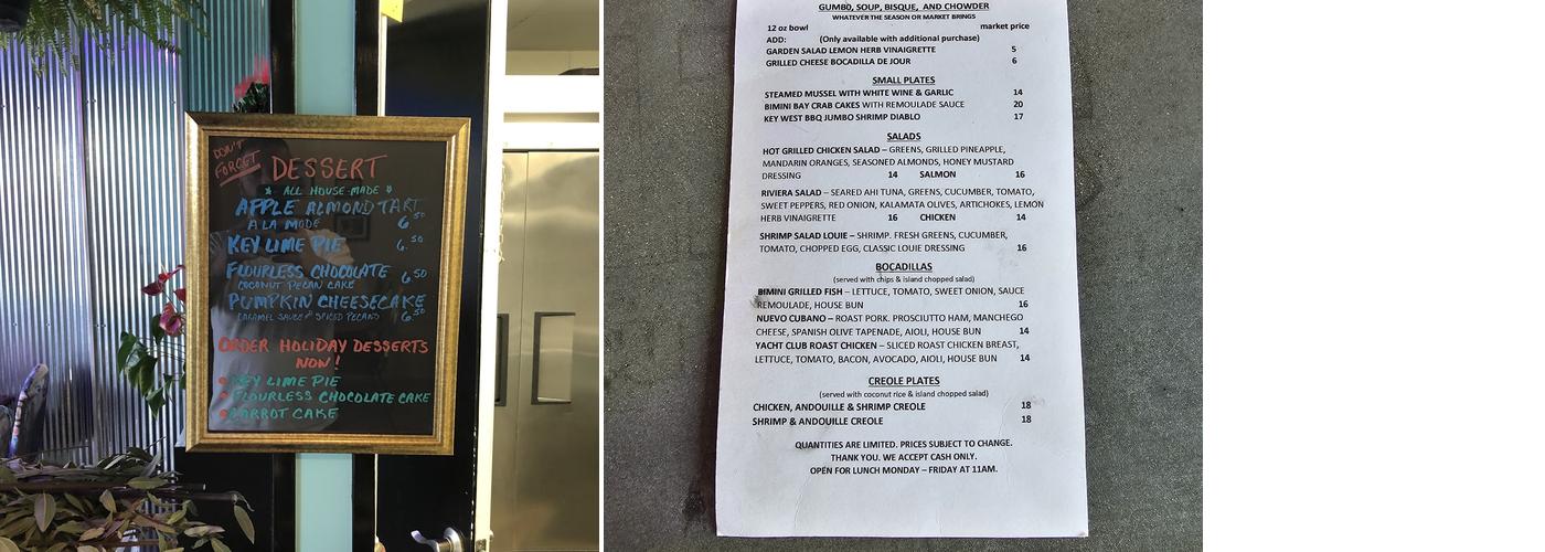 BIMINI Menu