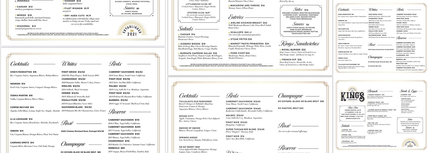 King's Chophouse Menu