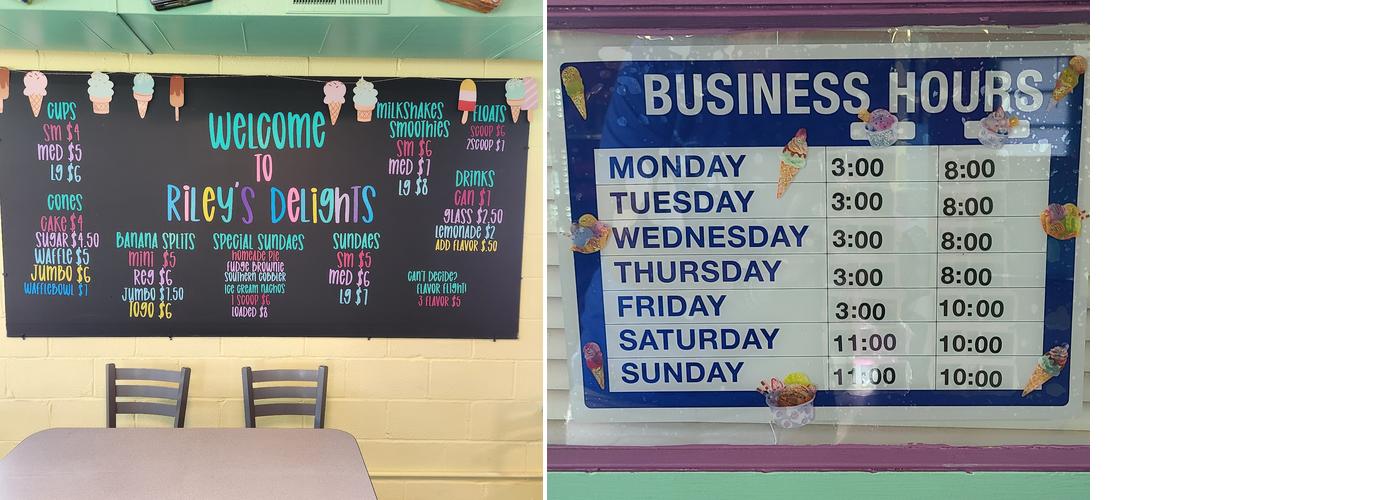 Riley’s Delights Menu
