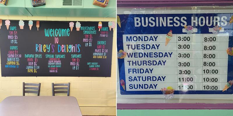 Riley’s Delights Menu