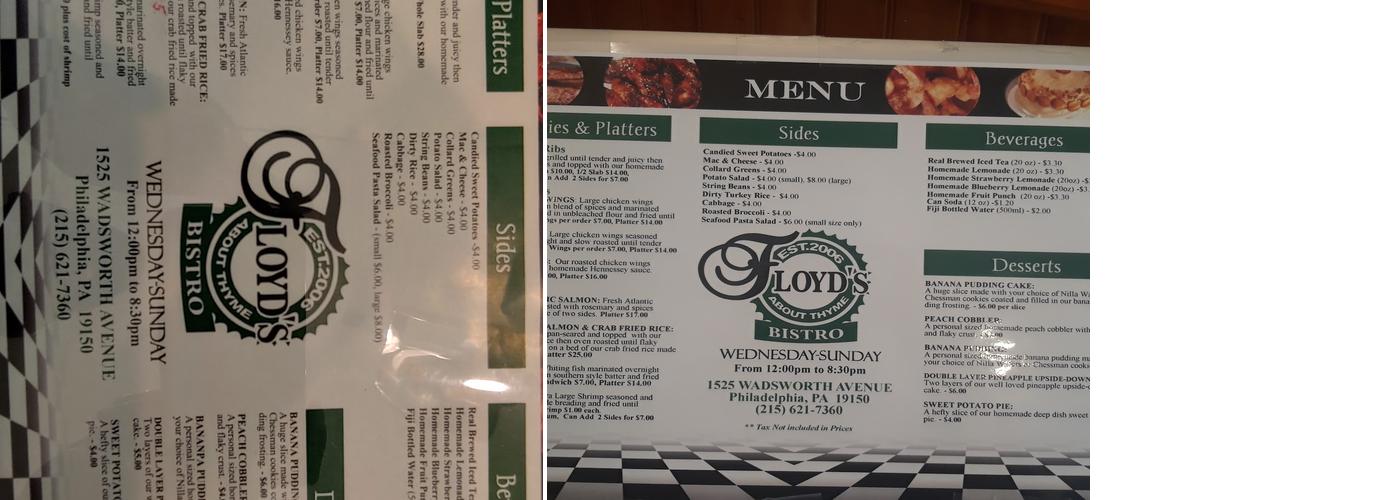 Floyd's About Thyme Menu