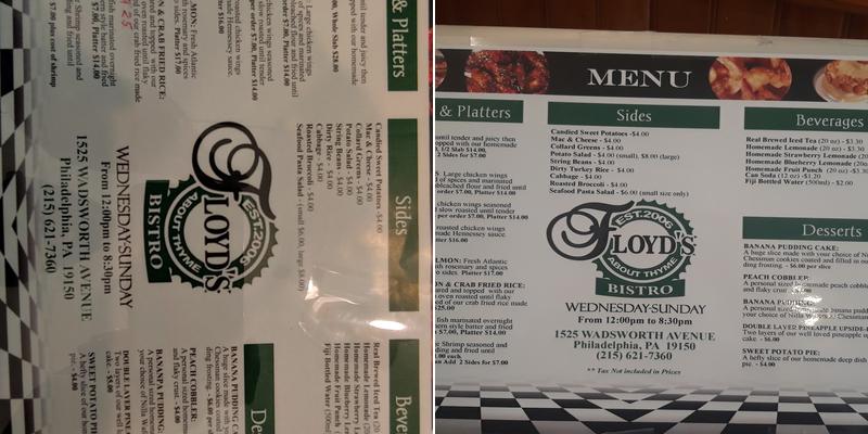 Floyd's About Thyme Menu