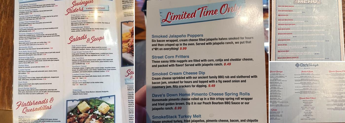 Doc's Porchside Menu