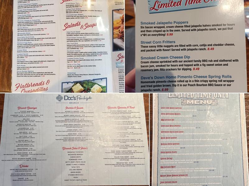 Doc's Porchside Menu