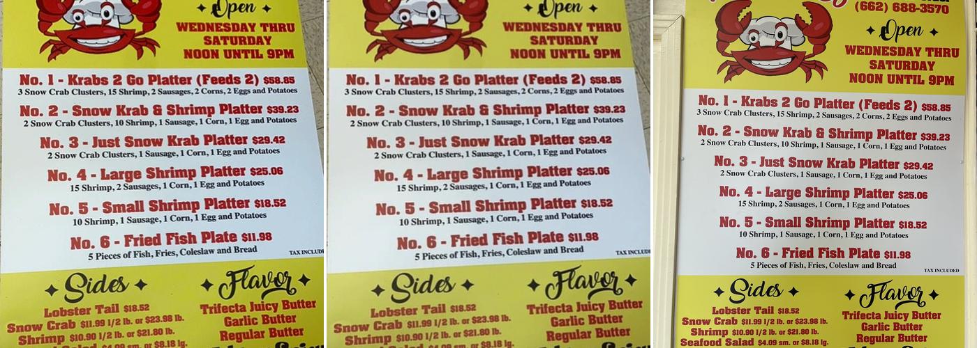 Krabs To Go Menu