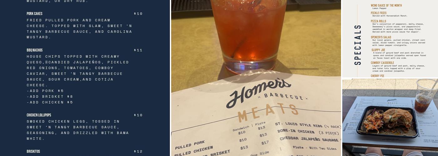 Homer's Barbecue Menu