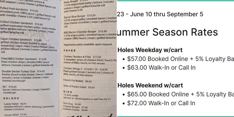 Sunset Bar and Grill at Mistwood Menu