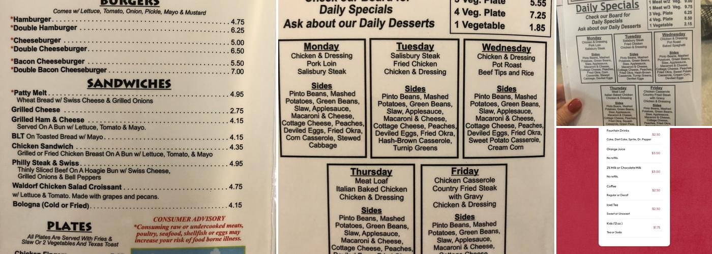 Pam's Place Menu