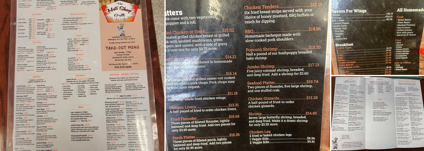 The Hot Shop Grill Menu