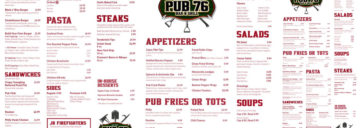 Pub 76 Menu