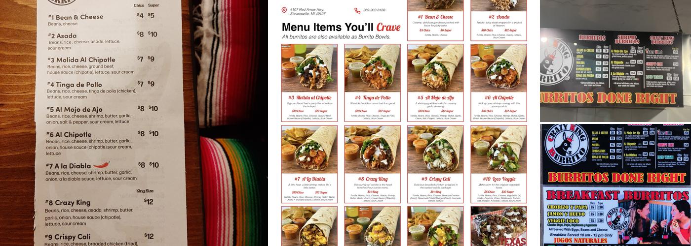 Crazy King Burrito Menu