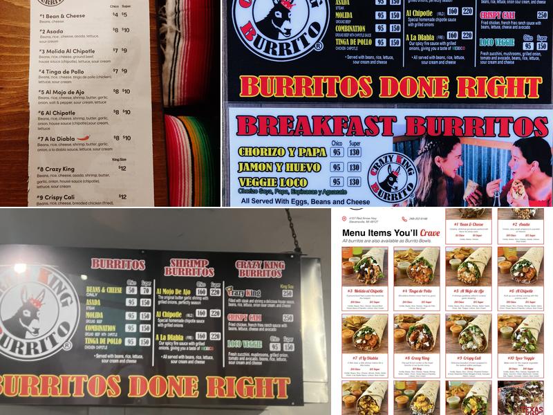 Crazy King Burrito Menu