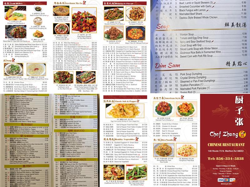Chef Zhang Menu