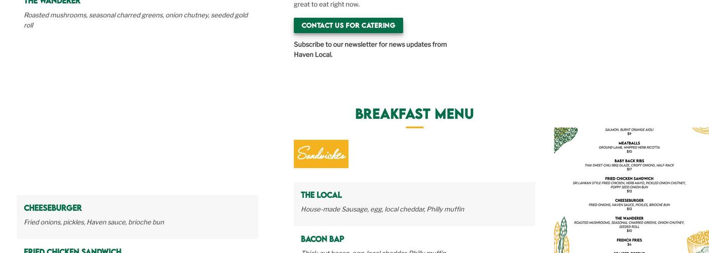 Haven Local Menu