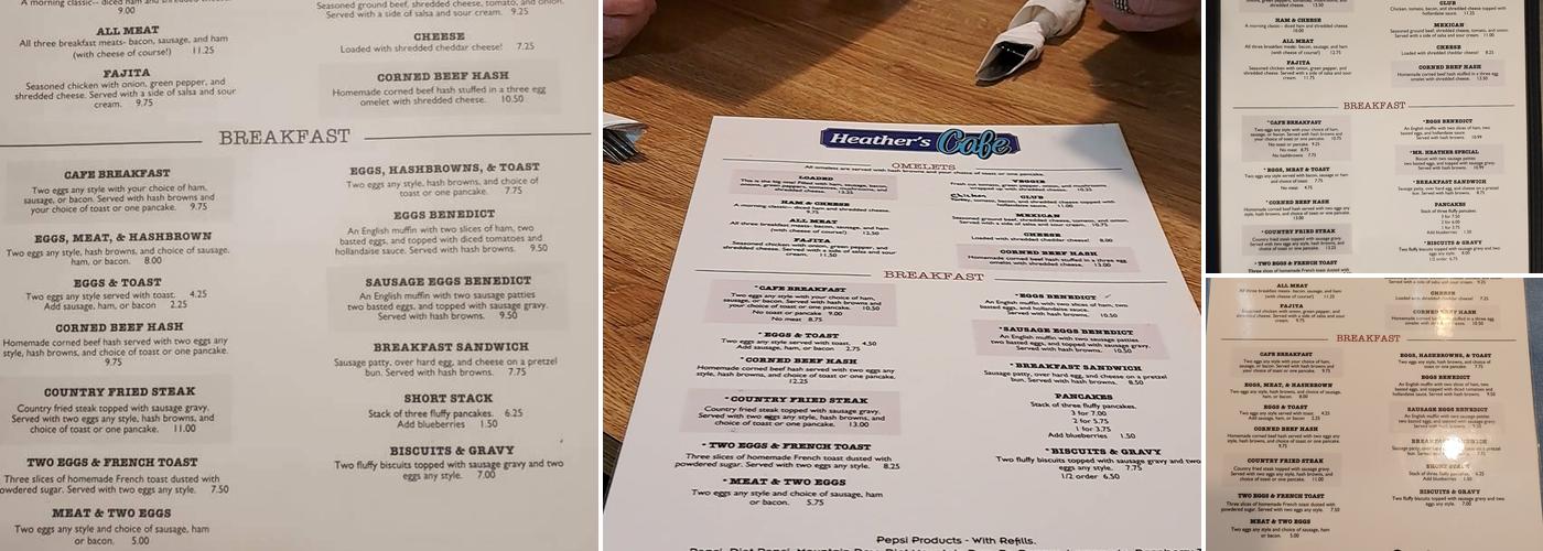 Heather's Cafe Menu