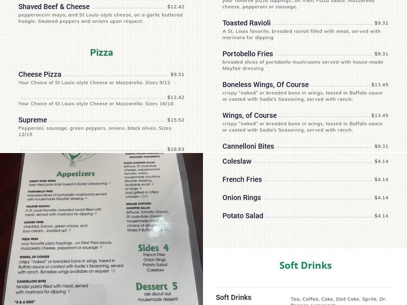 Sadie's Menu